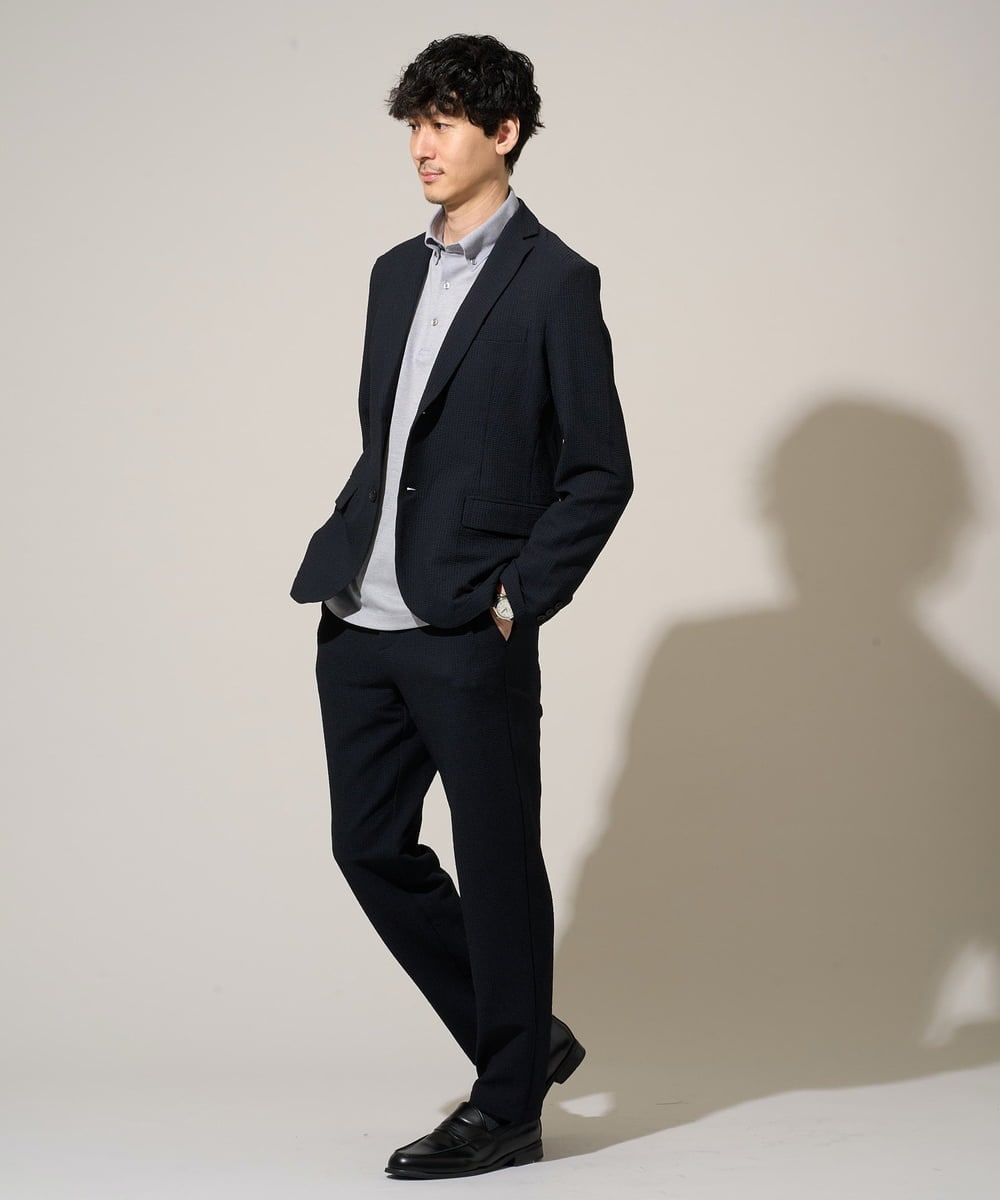 KHLGD76064 a.v.v MEN(アー・ヴェ・ヴェ) 【イージーケア/洗濯機で洗える] シアサッカーセミルーズパンツ ブラック