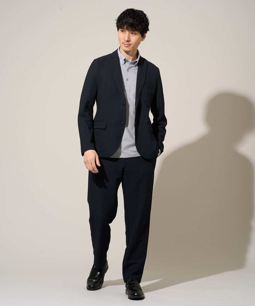 KHLGD76064 a.v.v MEN(アー・ヴェ・ヴェ) 【イージーケア/洗濯機で洗える] シアサッカーセミルーズパンツ ブラック