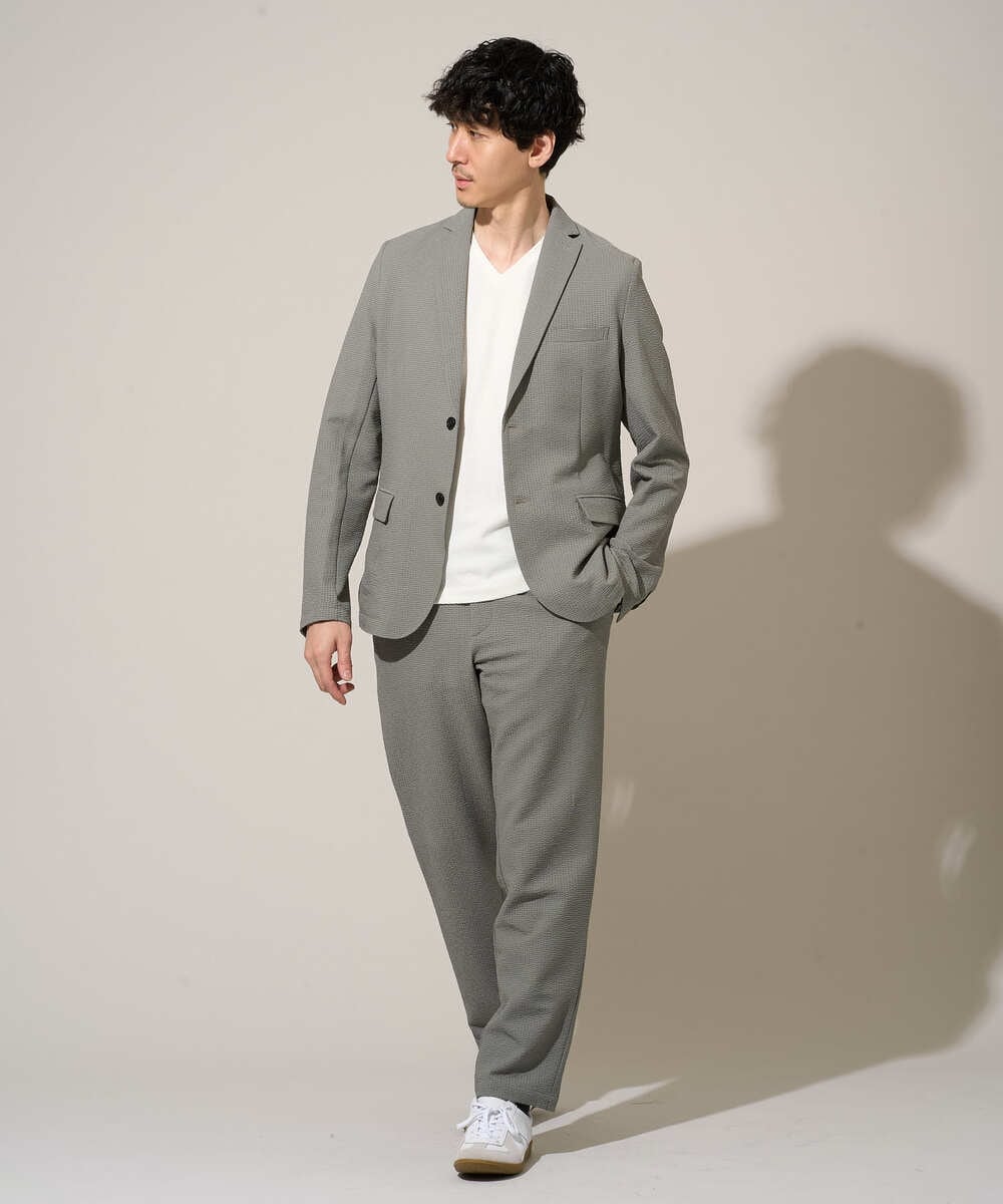 KHLGD76064 a.v.v MEN(アー・ヴェ・ヴェ) 【イージーケア/洗濯機で洗える] シアサッカーセミルーズパンツ ブラック