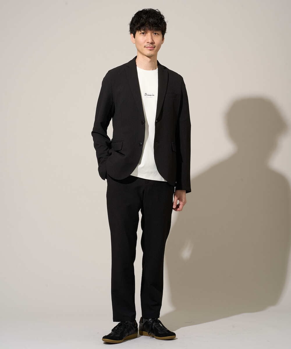 KHLGD76064 a.v.v MEN(アー・ヴェ・ヴェ) 【イージーケア/洗濯機で洗える] シアサッカーセミルーズパンツ ブラック