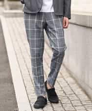 KHLGP31059 a.v.v MEN(アー・ヴェ・ヴェ) 【S-XXL】チェック柄スマートスラックス（アンクル丈） グレー（グレンチェック）