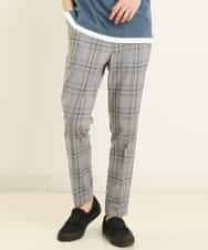 KHLGP31059 a.v.v MEN(アー・ヴェ・ヴェ) 【S-XXL】チェック柄スマートスラックス（アンクル丈） ブルーグレー（チェック）