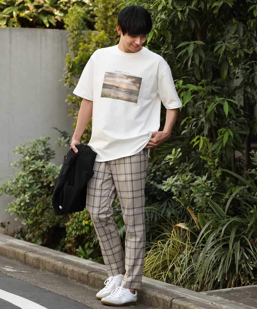 KHLGP31059 a.v.v MEN(アー・ヴェ・ヴェ) 【S-XXL】チェック柄スマートスラックス（アンクル丈） ブルーグレー（チェック）