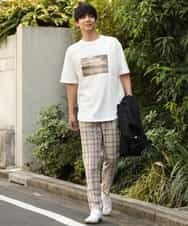 KHLGP31059 a.v.v MEN(アー・ヴェ・ヴェ) 【S-XXL】チェック柄スマートスラックス（アンクル丈） ブルーグレー（チェック）