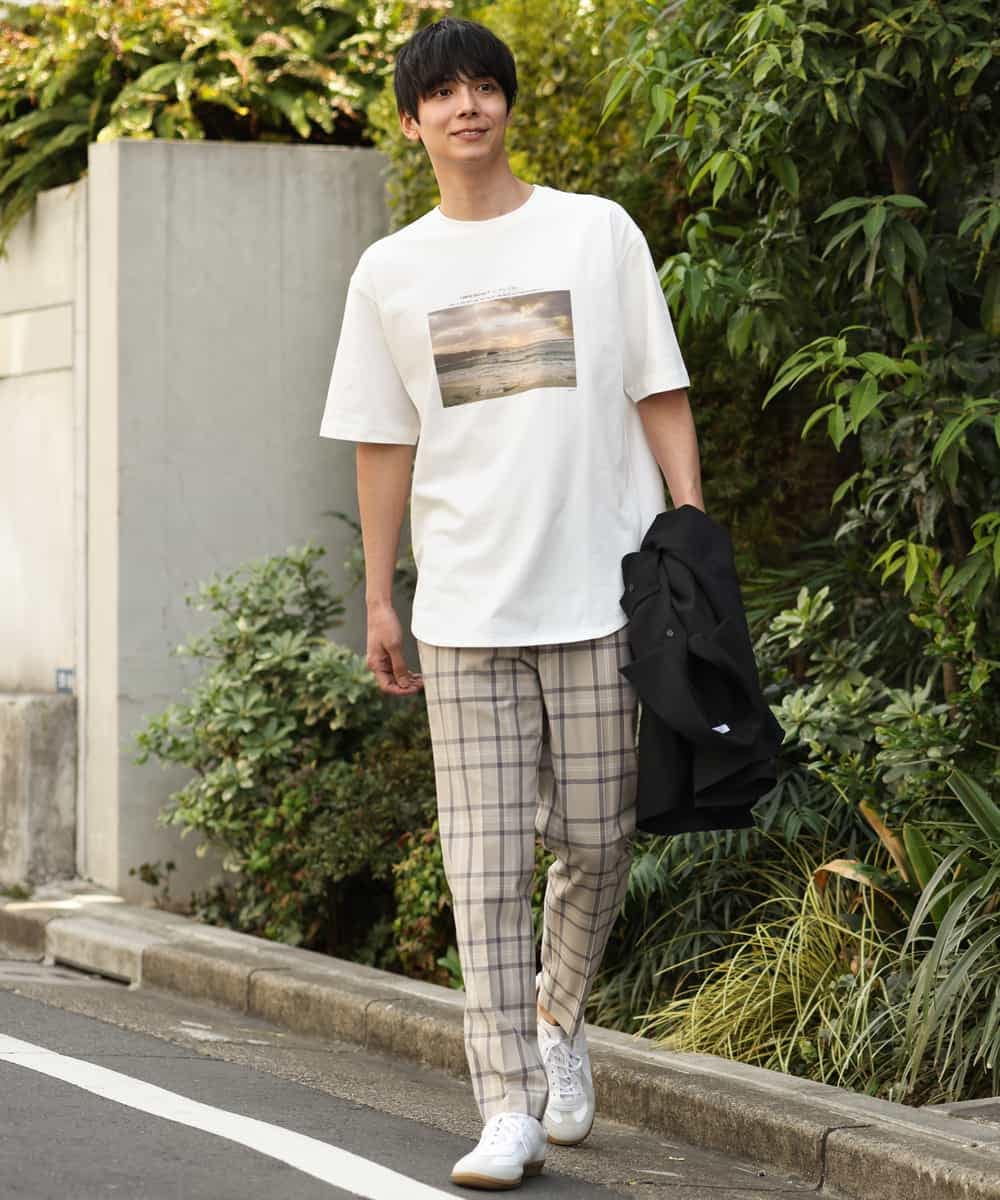 KHLGP31059 a.v.v MEN(アー・ヴェ・ヴェ) 【S-XXL】チェック柄スマートスラックス（アンクル丈） ブルーグレー（チェック）