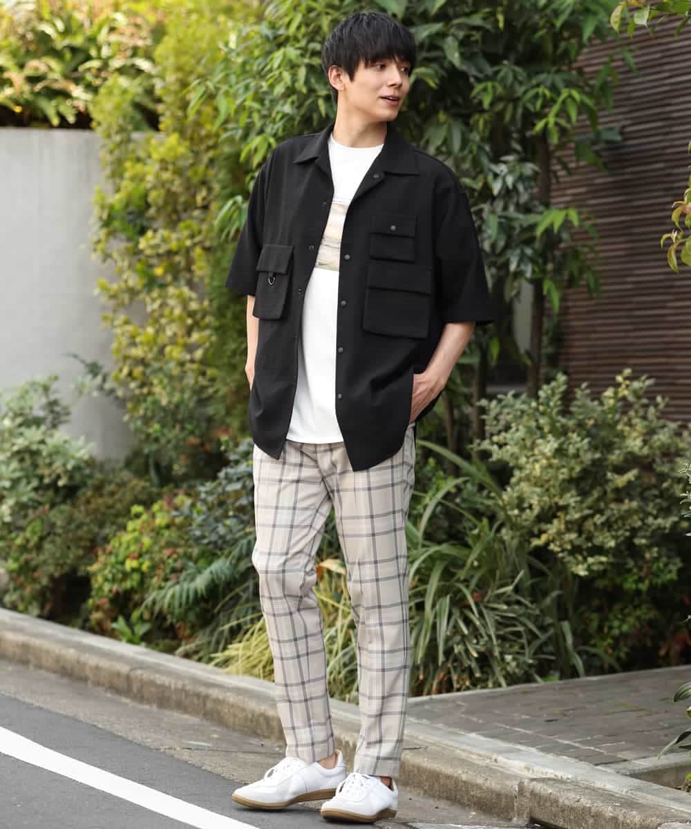 KHLGP31059 a.v.v MEN(アー・ヴェ・ヴェ) 【S-XXL】チェック柄スマートスラックス（アンクル丈） ブルーグレー（チェック）