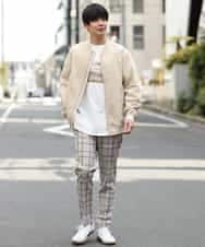 KHLGP31059 a.v.v MEN(アー・ヴェ・ヴェ) 【S-XXL】チェック柄スマートスラックス（アンクル丈） ブルーグレー（チェック）