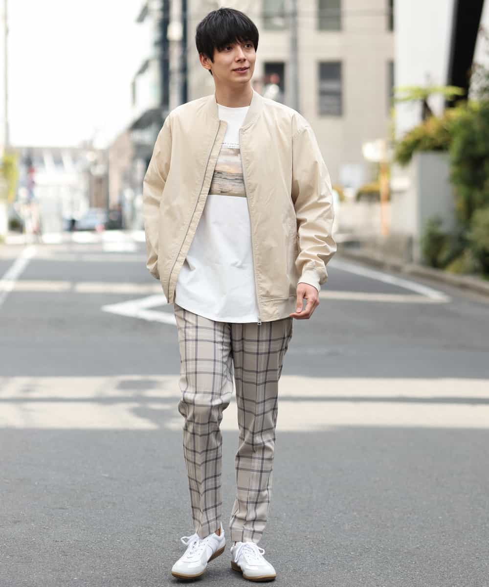 KHLGP31059 a.v.v MEN(アー・ヴェ・ヴェ) 【S-XXL】チェック柄スマートスラックス（アンクル丈） ブルーグレー（チェック）