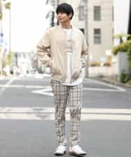 KHLGP31059 a.v.v MEN(アー・ヴェ・ヴェ) 【S-XXL】チェック柄スマートスラックス（アンクル丈） ブルーグレー（チェック）