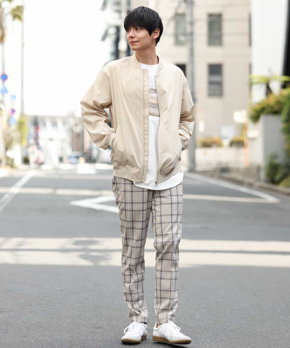 KHLGP31059 a.v.v MEN(アー・ヴェ・ヴェ) 【S-XXL】チェック柄スマートスラックス（アンクル丈） ブルーグレー（チェック）