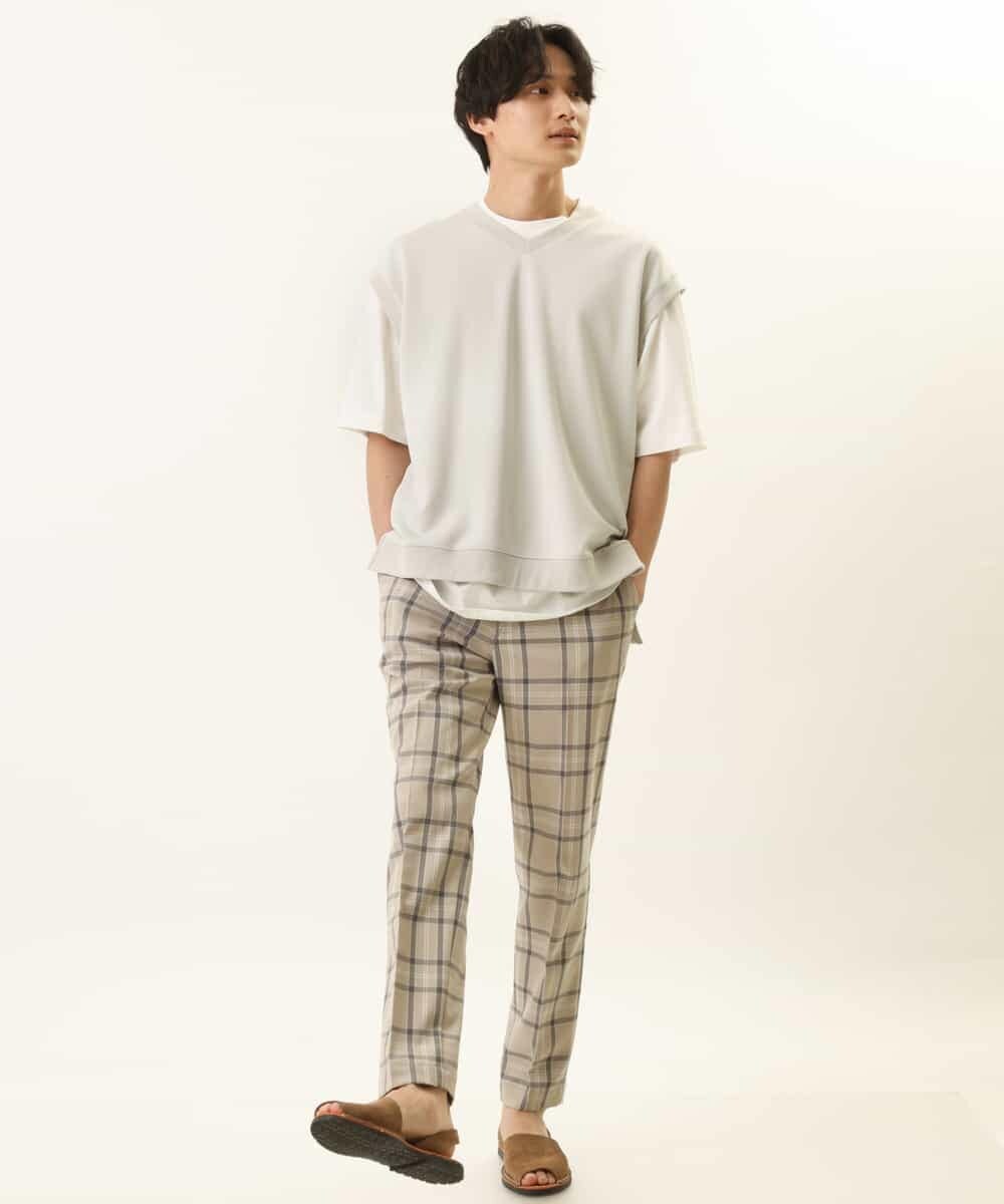 KHLGP31059 a.v.v MEN(アー・ヴェ・ヴェ) 【S-XXL】チェック柄スマートスラックス（アンクル丈） ブルーグレー（チェック）