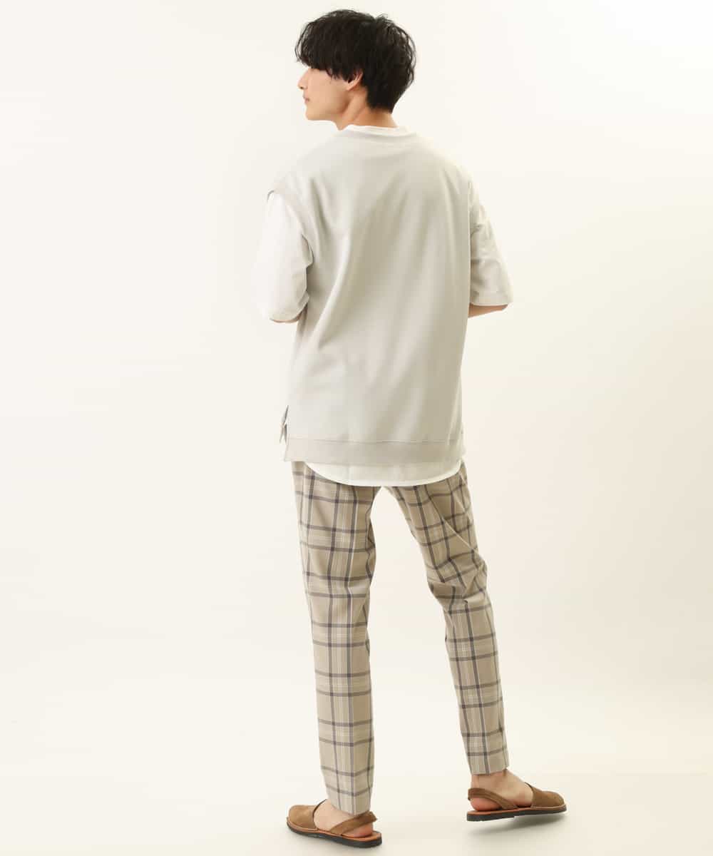 KHLGP31059 a.v.v MEN(アー・ヴェ・ヴェ) 【S-XXL】チェック柄スマートスラックス（アンクル丈） ブルーグレー（チェック）
