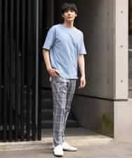 KHLGP31059 a.v.v MEN(アー・ヴェ・ヴェ) 【S-XXL】チェック柄スマートスラックス（アンクル丈） ブルーグレー（チェック）