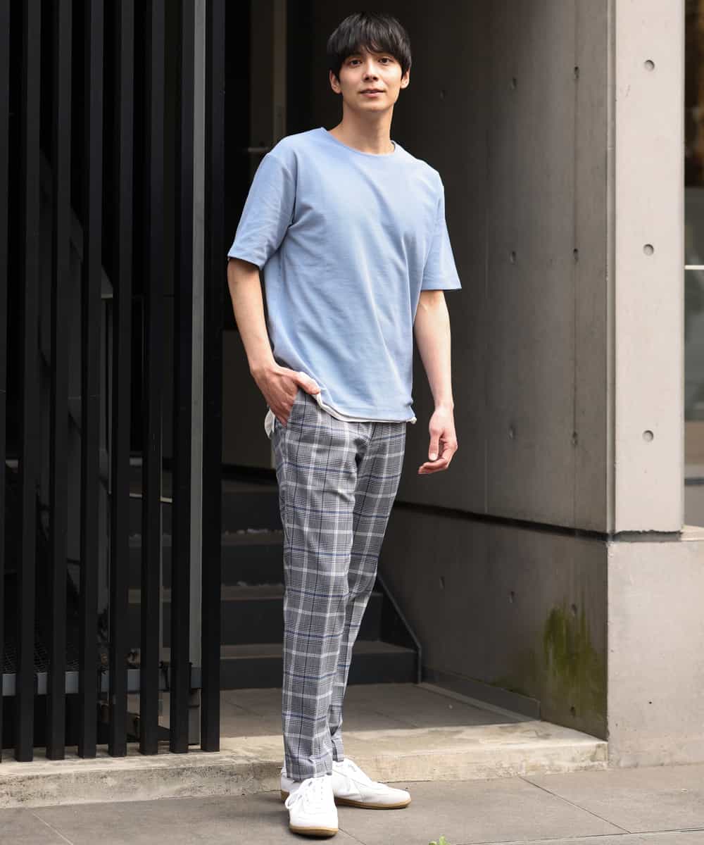 KHLGP31059 a.v.v MEN(アー・ヴェ・ヴェ) 【S-XXL】チェック柄スマートスラックス（アンクル丈） ブルーグレー（チェック）