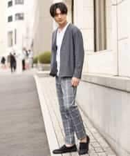 KHLGP31059 a.v.v MEN(アー・ヴェ・ヴェ) 【S-XXL】チェック柄スマートスラックス（アンクル丈） ブルーグレー（チェック）