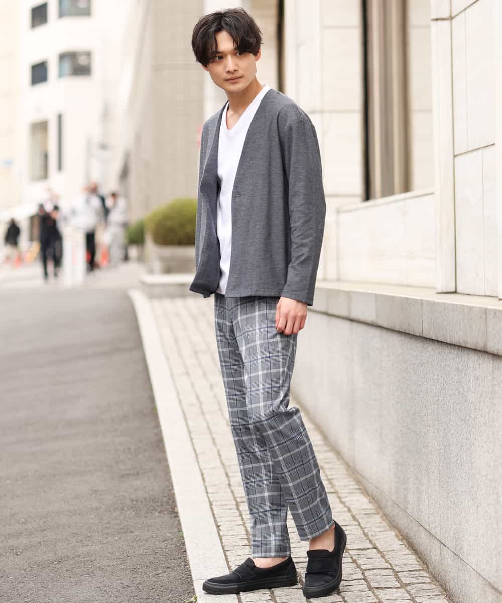KHLGP31059 a.v.v MEN(アー・ヴェ・ヴェ) 【S-XXL】チェック柄スマートスラックス（アンクル丈） ブルーグレー（チェック）