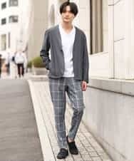 KHLGP31059 a.v.v MEN(アー・ヴェ・ヴェ) 【S-XXL】チェック柄スマートスラックス（アンクル丈） ブルーグレー（チェック）
