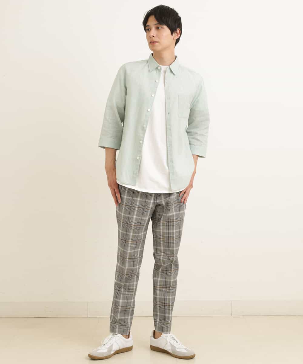 KHLGP31059 a.v.v MEN(アー・ヴェ・ヴェ) 【S-XXL】チェック柄スマートスラックス（アンクル丈） ブルーグレー（チェック）