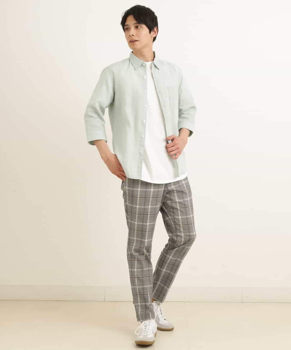 KHLGP31059 a.v.v MEN(アー・ヴェ・ヴェ) 【S-XXL】チェック柄スマートスラックス（アンクル丈） ブルーグレー（チェック）