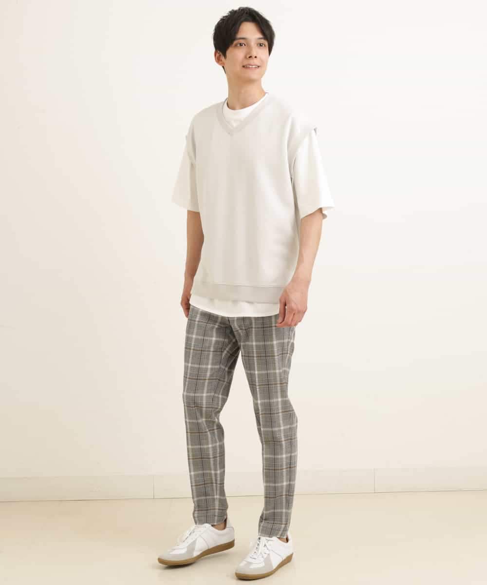 KHLGP31059 a.v.v MEN(アー・ヴェ・ヴェ) 【S-XXL】チェック柄スマートスラックス（アンクル丈） ブルーグレー（チェック）