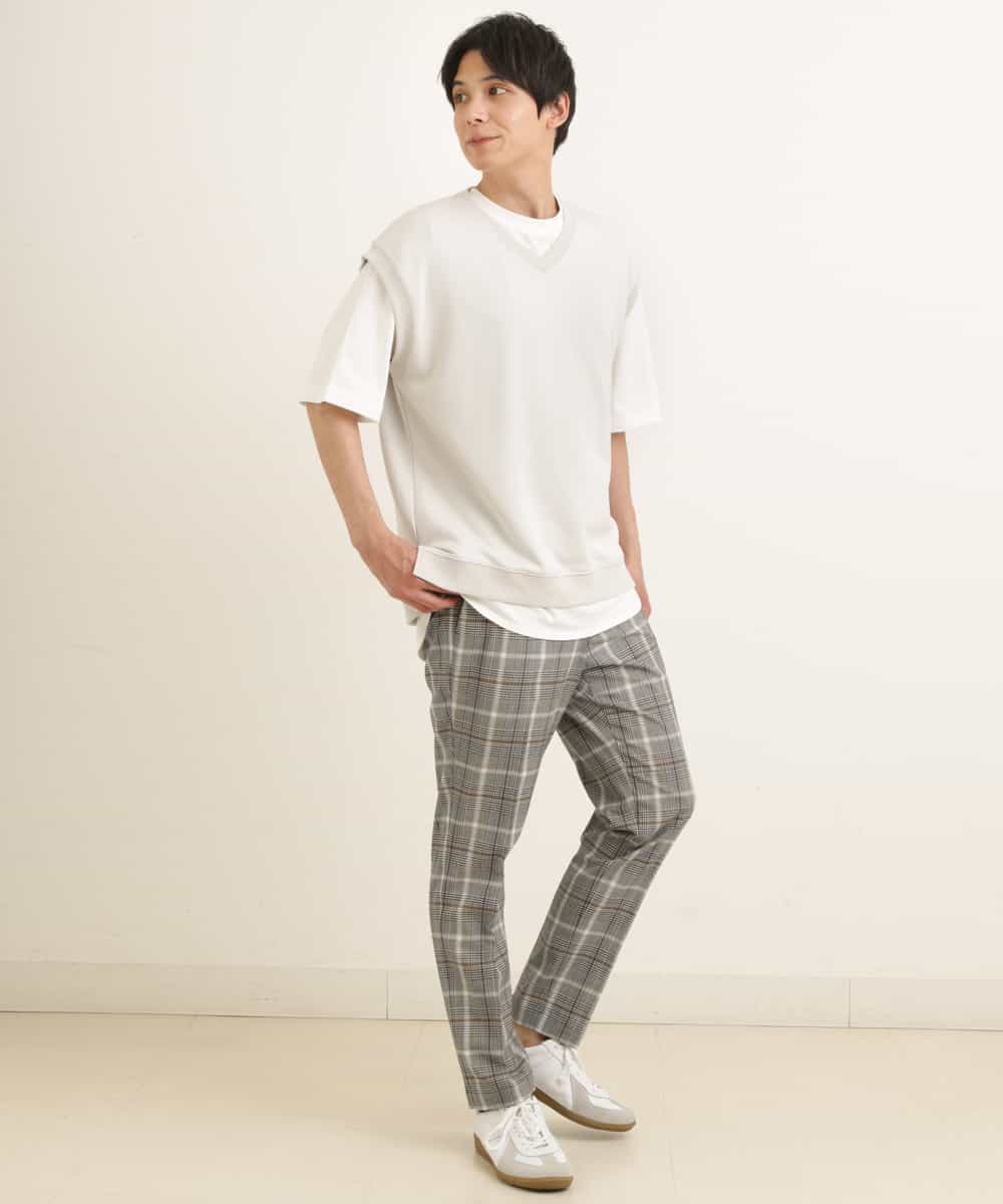 KHLGP31059 a.v.v MEN(アー・ヴェ・ヴェ) 【S-XXL】チェック柄スマートスラックス（アンクル丈） ブルーグレー（チェック）