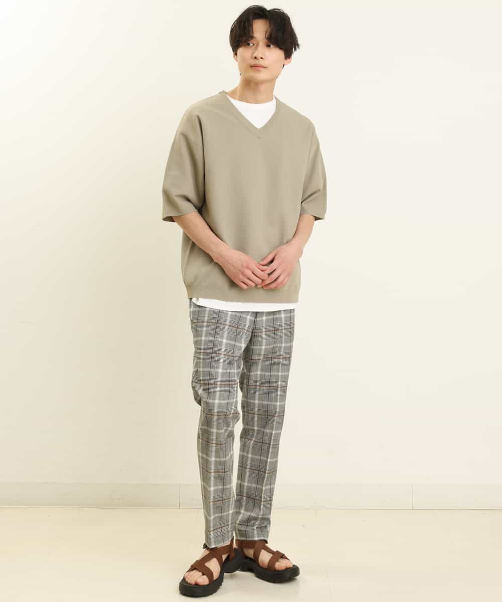 KHLGP31059 a.v.v MEN(アー・ヴェ・ヴェ) 【S-XXL】チェック柄スマートスラックス（アンクル丈） ブルーグレー（チェック）