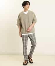 KHLGP31059 a.v.v MEN(アー・ヴェ・ヴェ) 【S-XXL】チェック柄スマートスラックス（アンクル丈） ブルーグレー（チェック）