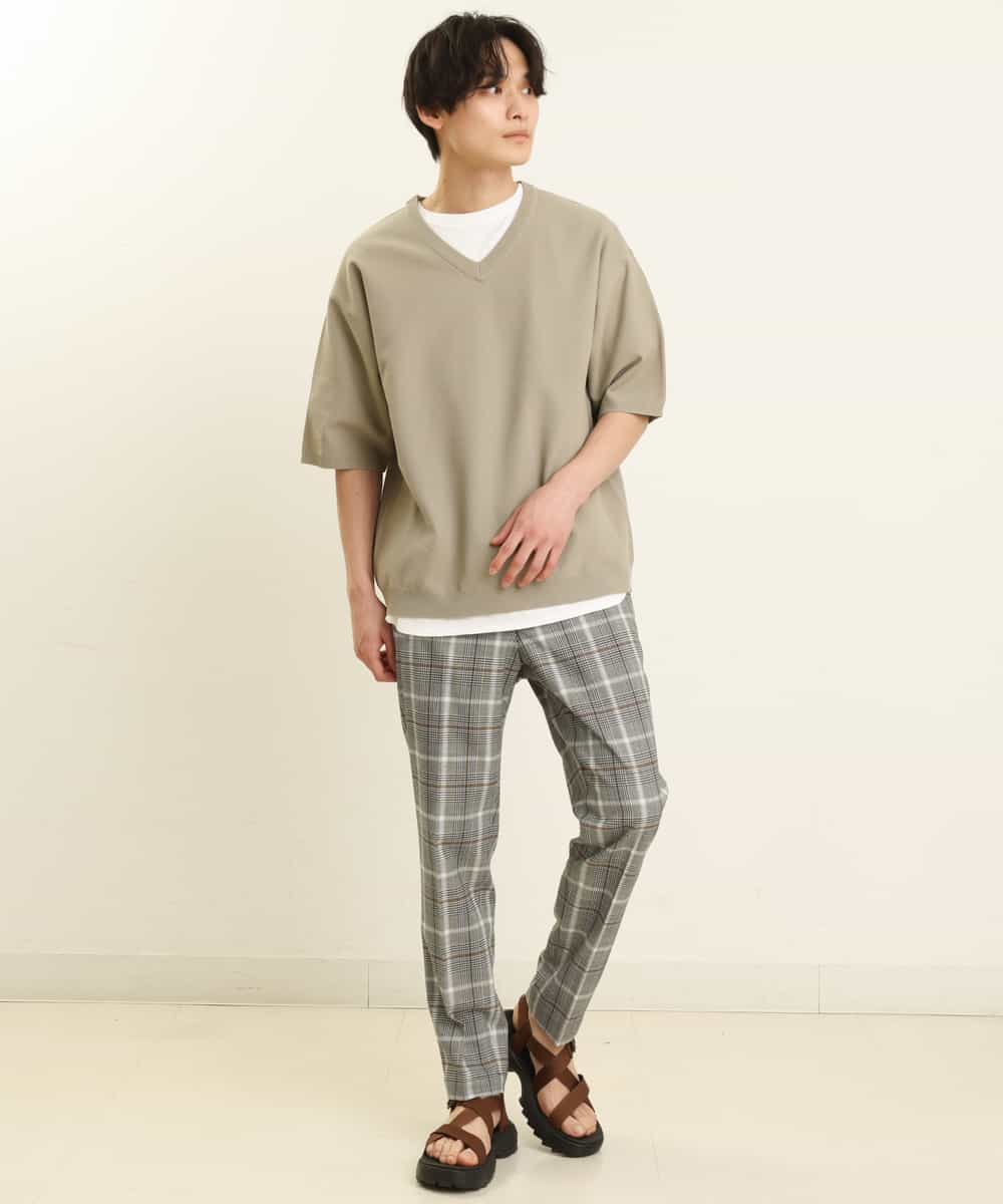 KHLGP31059 a.v.v MEN(アー・ヴェ・ヴェ) 【S-XXL】チェック柄スマートスラックス（アンクル丈） ブルーグレー（チェック）