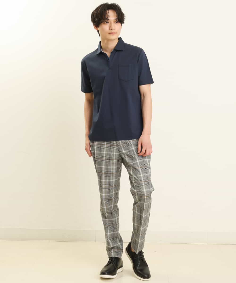 KHLGP31059 a.v.v MEN(アー・ヴェ・ヴェ) 【S-XXL】チェック柄スマートスラックス（アンクル丈） ブルーグレー（チェック）