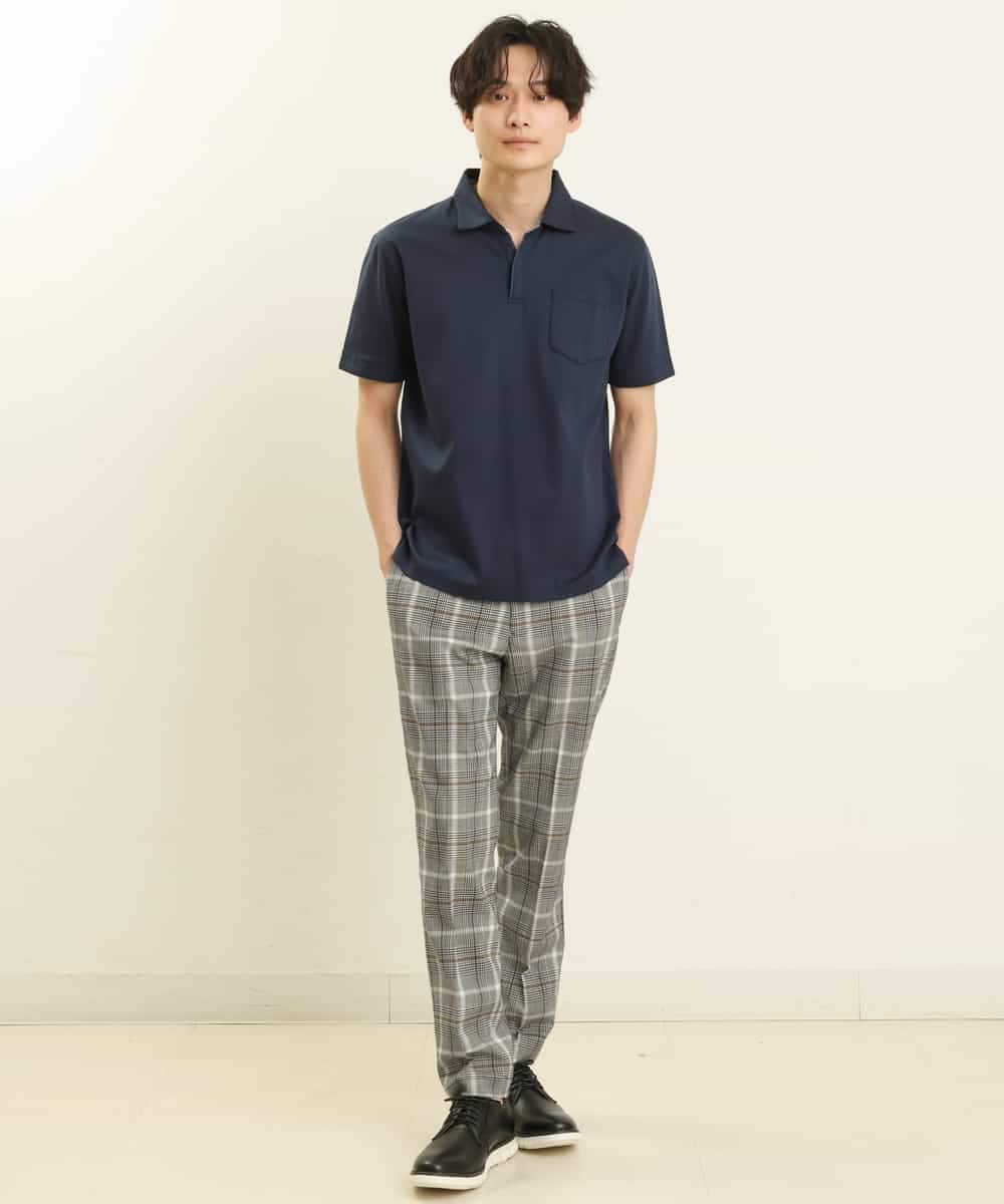 KHLGP31059 a.v.v MEN(アー・ヴェ・ヴェ) 【S-XXL】チェック柄スマートスラックス（アンクル丈） ブルーグレー（チェック）