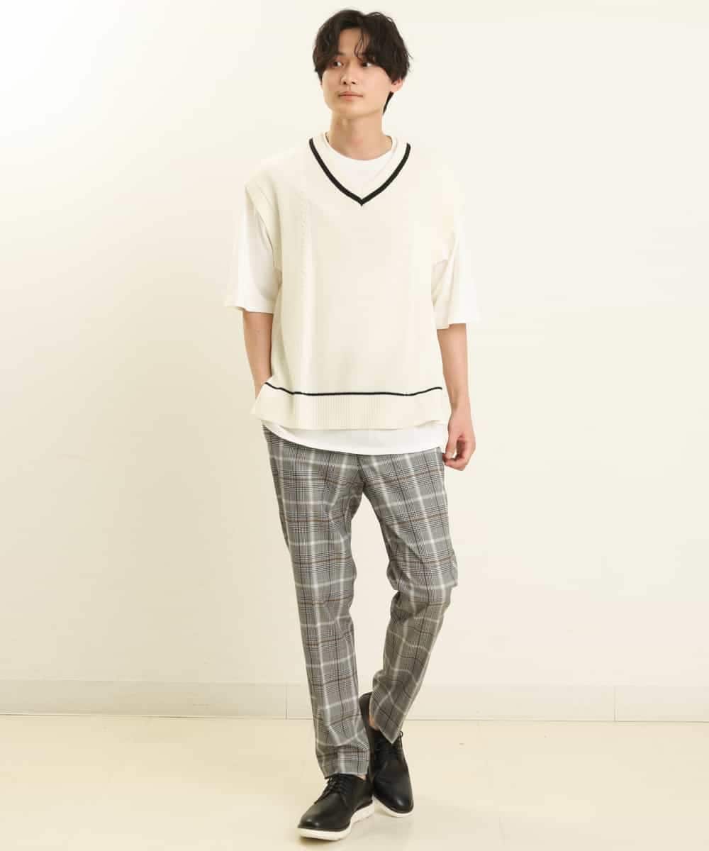 KHLGP31059 a.v.v MEN(アー・ヴェ・ヴェ) 【S-XXL】チェック柄スマートスラックス（アンクル丈） ブルーグレー（チェック）