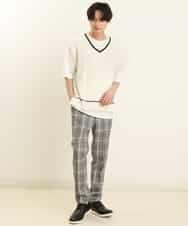 KHLGP31059 a.v.v MEN(アー・ヴェ・ヴェ) 【S-XXL】チェック柄スマートスラックス（アンクル丈） ブルーグレー（チェック）