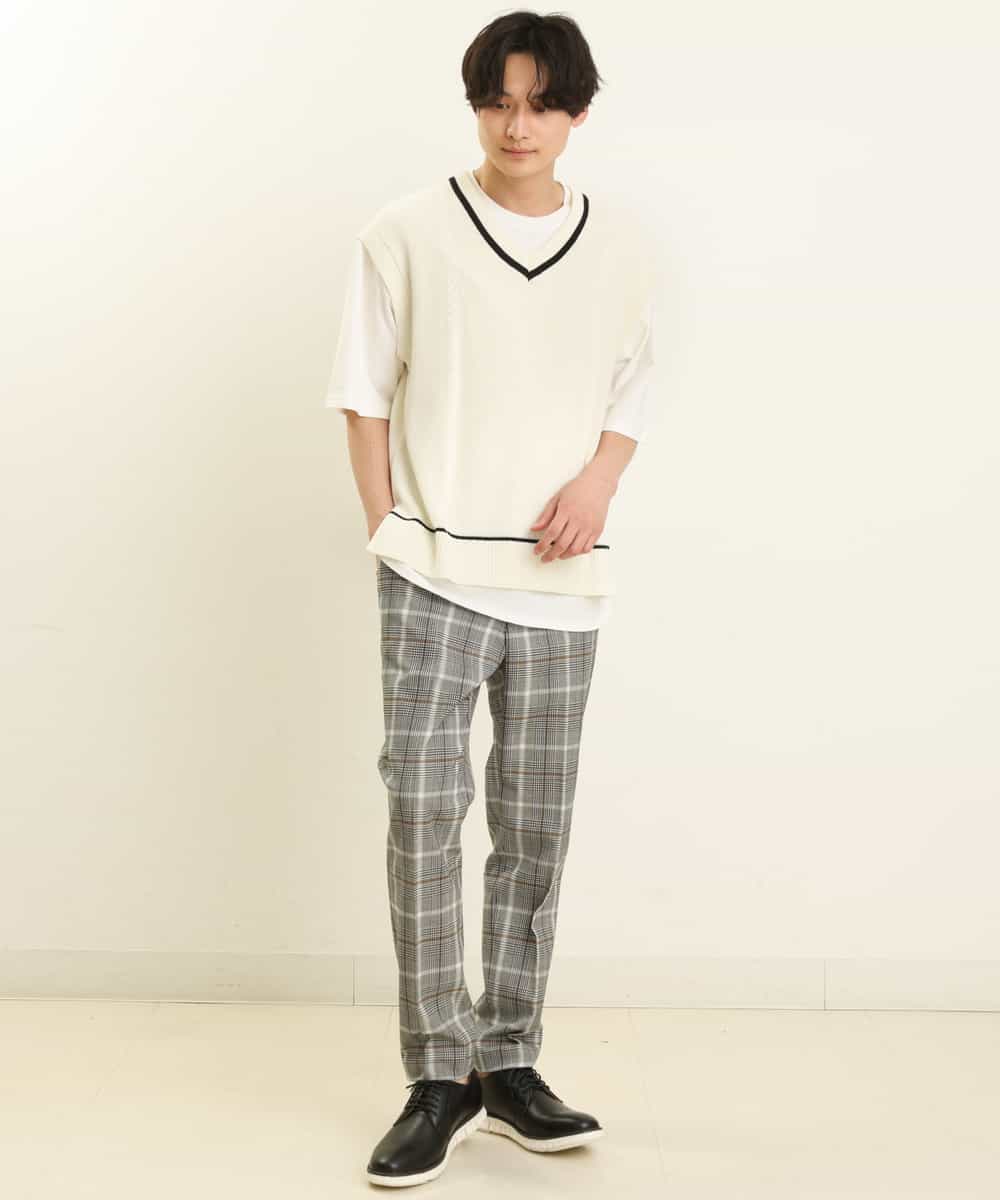 KHLGP31059 a.v.v MEN(アー・ヴェ・ヴェ) 【S-XXL】チェック柄スマートスラックス（アンクル丈） ブルーグレー（チェック）