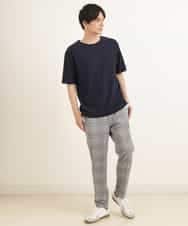 KHLGP31059 a.v.v MEN(アー・ヴェ・ヴェ) 【S-XXL】チェック柄スマートスラックス（アンクル丈） ブルーグレー（チェック）