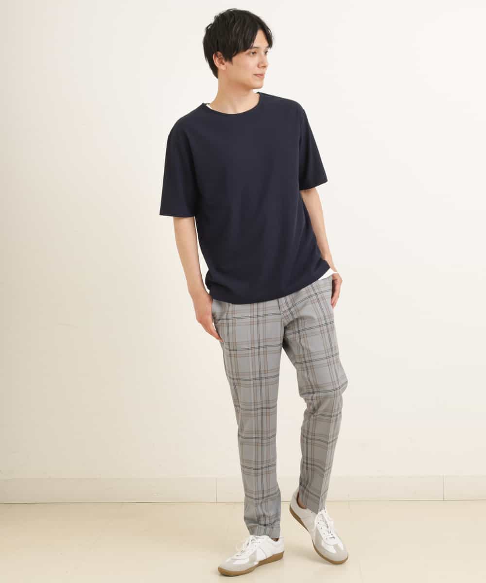 KHLGP31059 a.v.v MEN(アー・ヴェ・ヴェ) 【S-XXL】チェック柄スマートスラックス（アンクル丈） ブルーグレー（チェック）