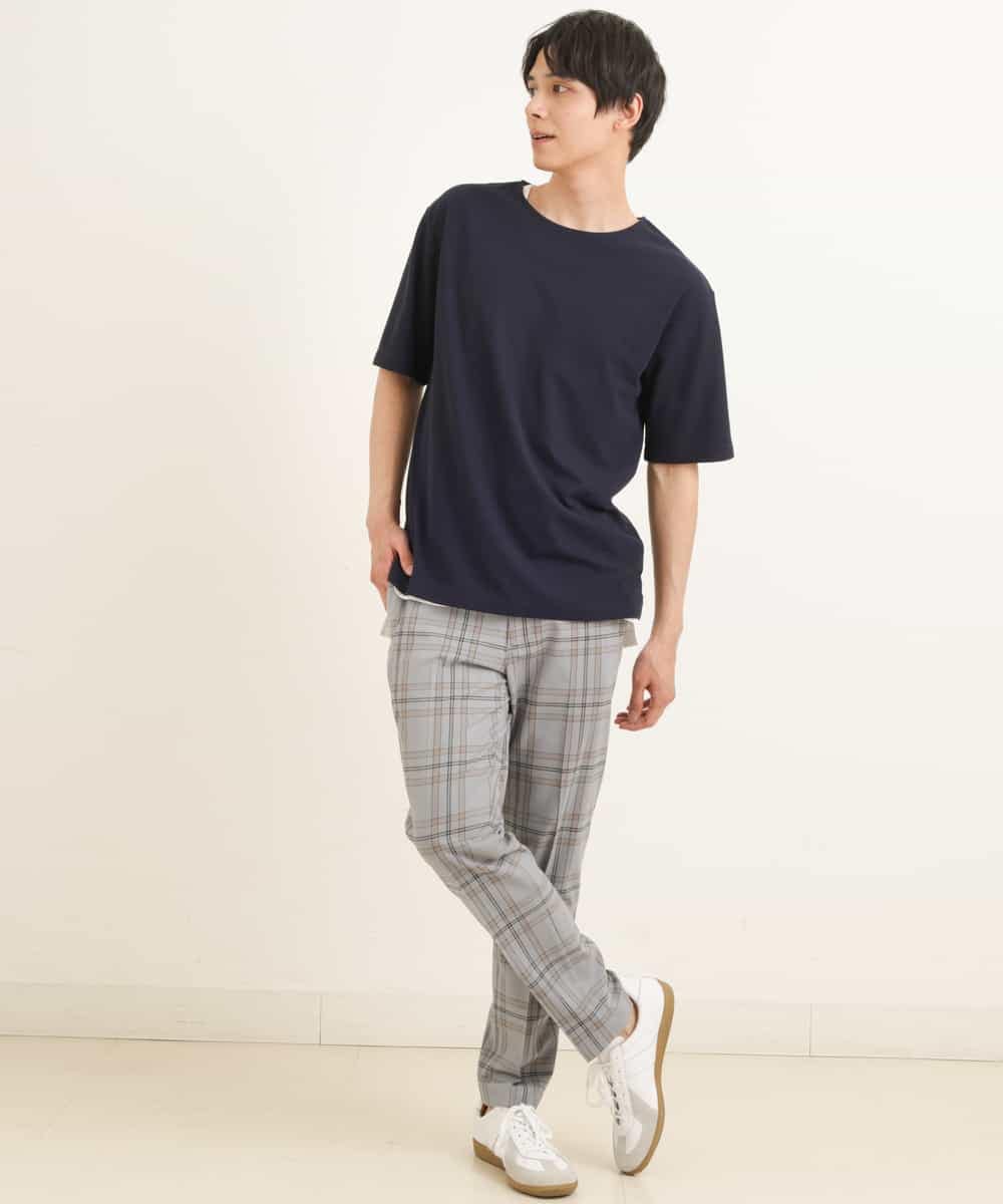 KHLGP31059 a.v.v MEN(アー・ヴェ・ヴェ) 【S-XXL】チェック柄スマートスラックス（アンクル丈） ブルーグレー（チェック）