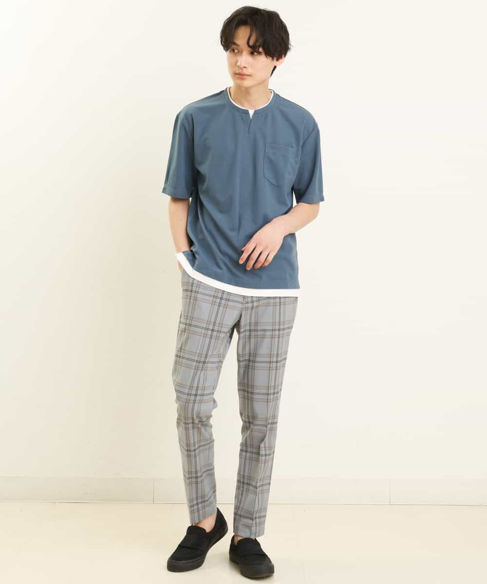 KHLGP31059 a.v.v MEN(アー・ヴェ・ヴェ) 【S-XXL】チェック柄スマートスラックス（アンクル丈） ブルーグレー（チェック）
