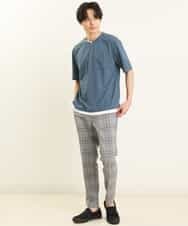 KHLGP31059 a.v.v MEN(アー・ヴェ・ヴェ) 【S-XXL】チェック柄スマートスラックス（アンクル丈） ブルーグレー（チェック）