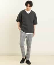 KHLGP31059 a.v.v MEN(アー・ヴェ・ヴェ) 【S-XXL】チェック柄スマートスラックス（アンクル丈） ブルーグレー（チェック）