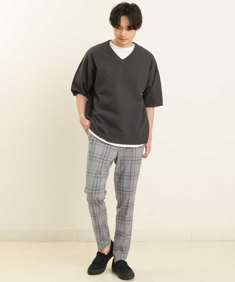 KHLGP31059 a.v.v MEN(アー・ヴェ・ヴェ) 【S-XXL】チェック柄スマートスラックス（アンクル丈） ブルーグレー（チェック）