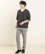 KHLGP31059 a.v.v MEN(アー・ヴェ・ヴェ) 【S-XXL】チェック柄スマートスラックス（アンクル丈） ブルーグレー（チェック）