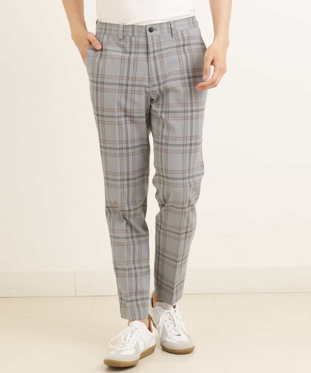 KHLGP31059 a.v.v MEN(アー・ヴェ・ヴェ) 【S-XXL】チェック柄スマートスラックス（アンクル丈） ブルーグレー（チェック）