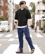 KHLGP41059 a.v.v MEN(アー・ヴェ・ヴェ) 幾何学柄プリントイージーパンツ ブルー