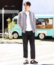 KHLGV26064 a.v.v MEN(アー・ヴェ・ヴェ) 【ON/OFF兼用】スマートシャンブレーセミルーズパンツ アンクル丈 ネイビー