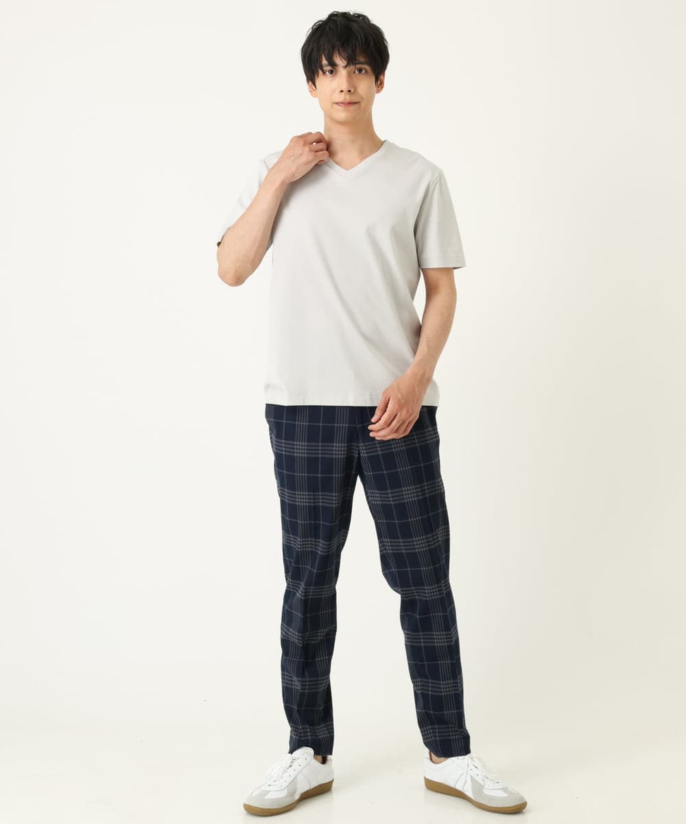 KHLHP71059 a.v.v MEN(アー・ヴェ・ヴェ) 【S-XXL】チェック柄スマートスラックス（アンクル丈） グレー