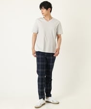 KHLHP71059 a.v.v MEN(アー・ヴェ・ヴェ) 【S-XXL】チェック柄スマートスラックス（アンクル丈） グレー