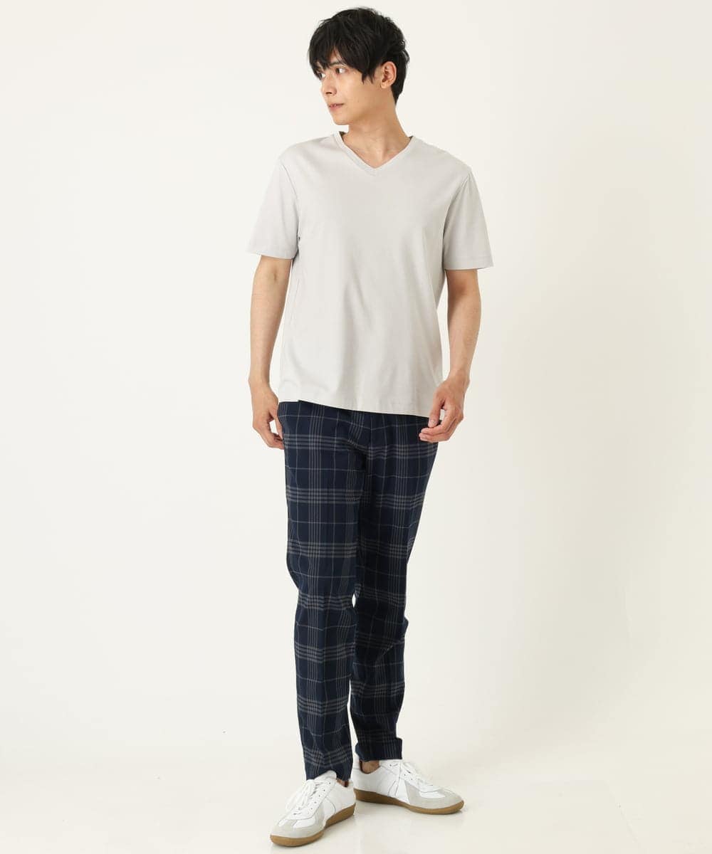 KHLHP71059 a.v.v MEN(アー・ヴェ・ヴェ) 【S-XXL】チェック柄スマートスラックス（アンクル丈） グレー