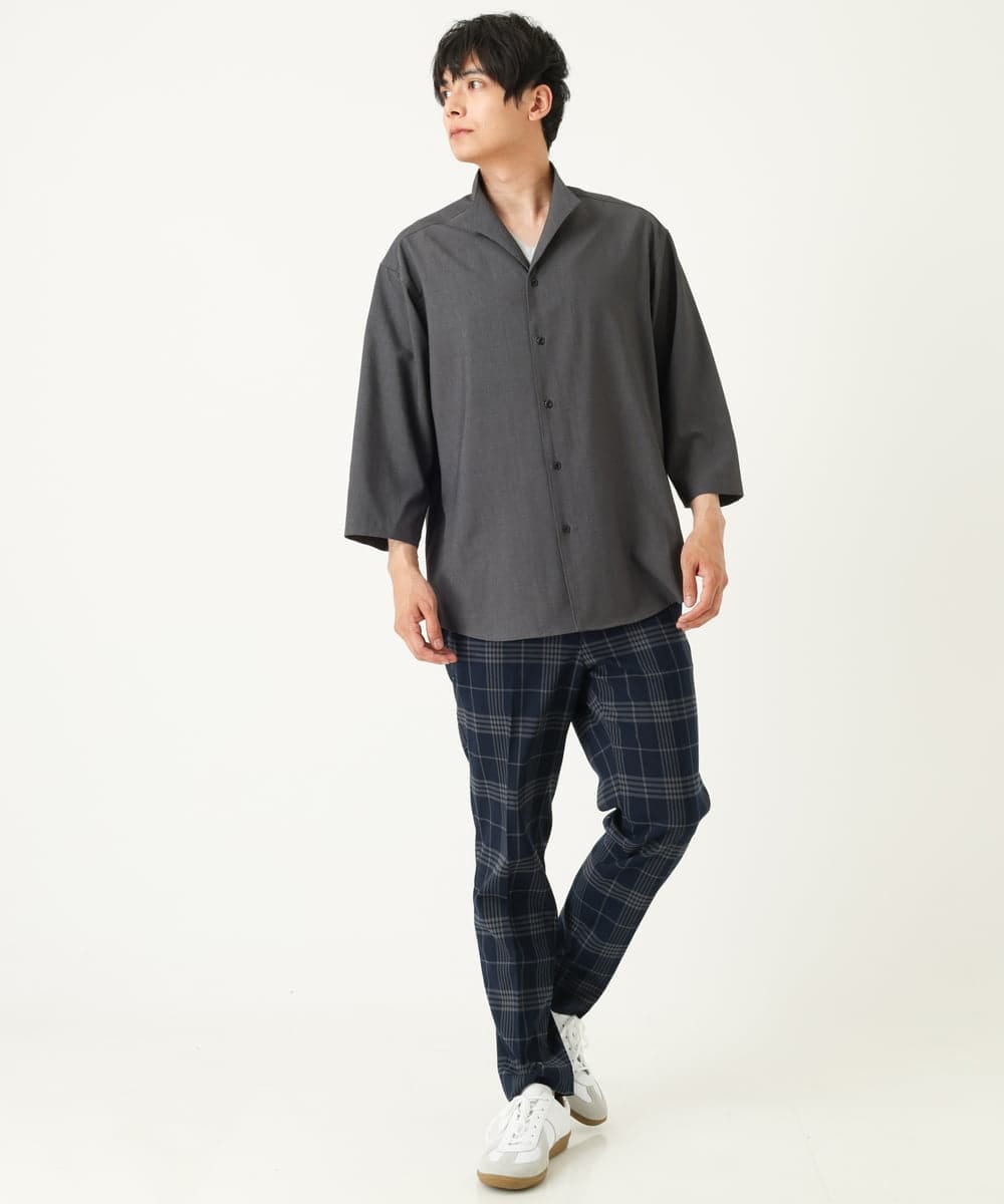 KHLHP71059 a.v.v MEN(アー・ヴェ・ヴェ) 【S-XXL】チェック柄スマートスラックス（アンクル丈） グレー