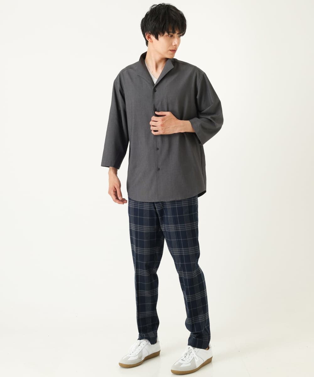 KHLHP71059 a.v.v MEN(アー・ヴェ・ヴェ) 【S-XXL】チェック柄スマートスラックス（アンクル丈） グレー