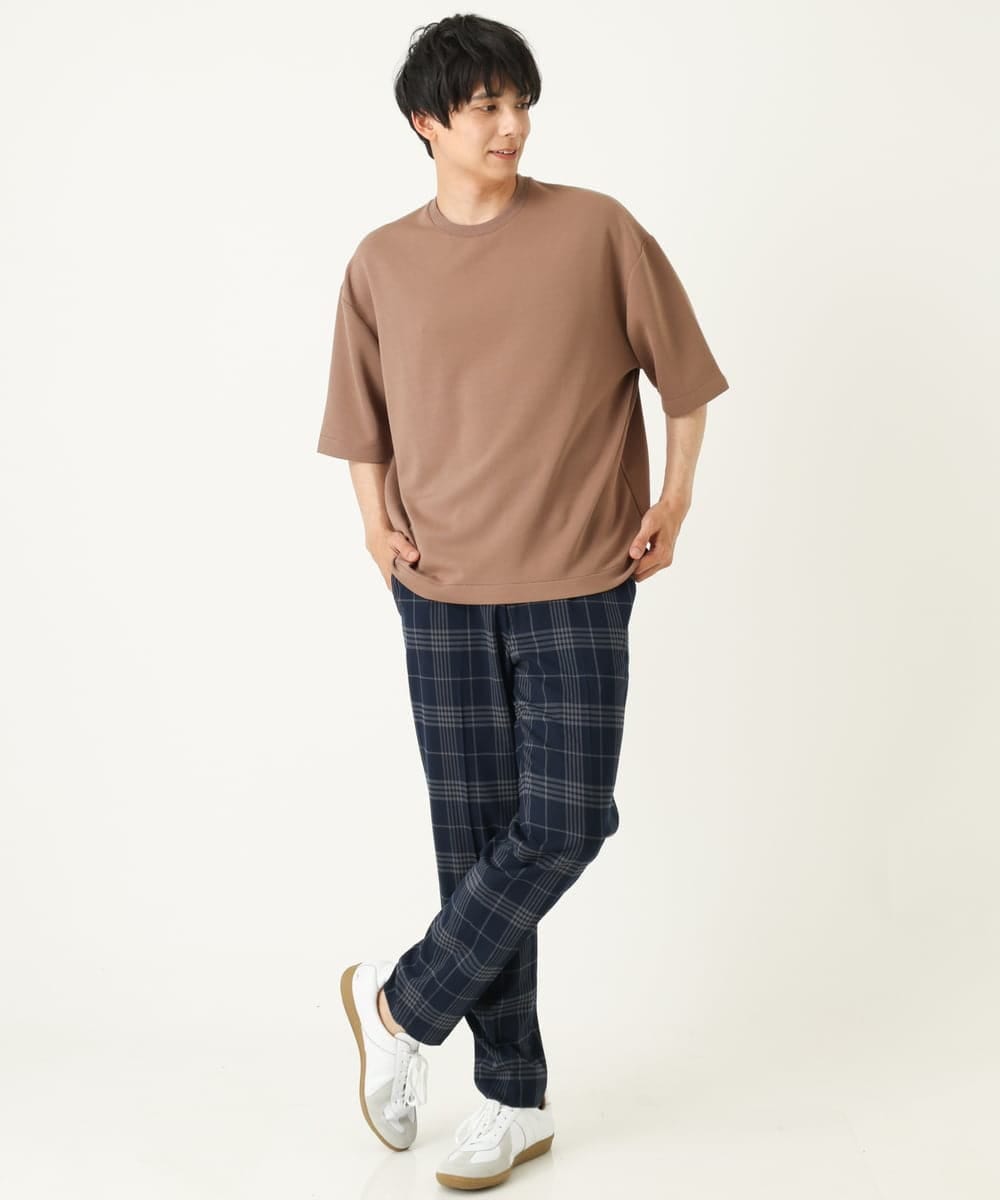 KHLHP71059 a.v.v MEN(アー・ヴェ・ヴェ) 【S-XXL】チェック柄スマートスラックス（アンクル丈） グレー
